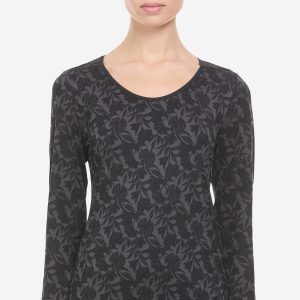 Camiseta Avet 77097 negra de manga larga con flores de terciopelo