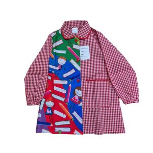 bata-colegio-rojo-cuadro-cuello-botones-infantil