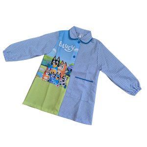 bata-escolar-infantil-celeste-bluey-cuadros-toston