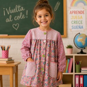 bata-algodon-rosa-floreada-escolar