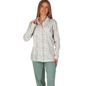 Pijama de mujer Leniss 80037 con chaqueta cruda de perritos y pantalón verde