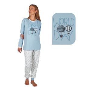 Pijama mujer Leniss 80039 azul con globos y pantalón crudo