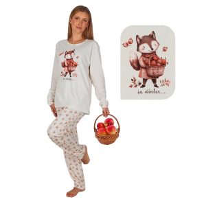 Pijama mujer Leniss 80043 crudo con ardilla y pantalón estampado