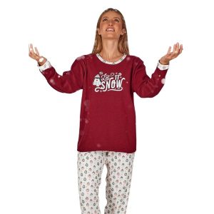 Pijama mujer Leniss 80050 granate con pantalón de pingüinos