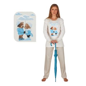 Pijama mujer Leniss 80060 crudo con diseño de nieve y pantalón largo