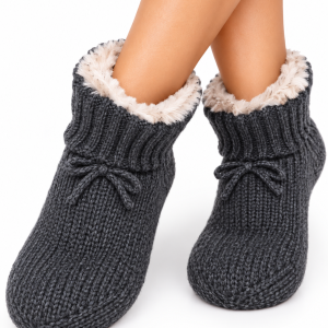 Patucos antideslizantes mujer Soxland gris oscuro con borreguito